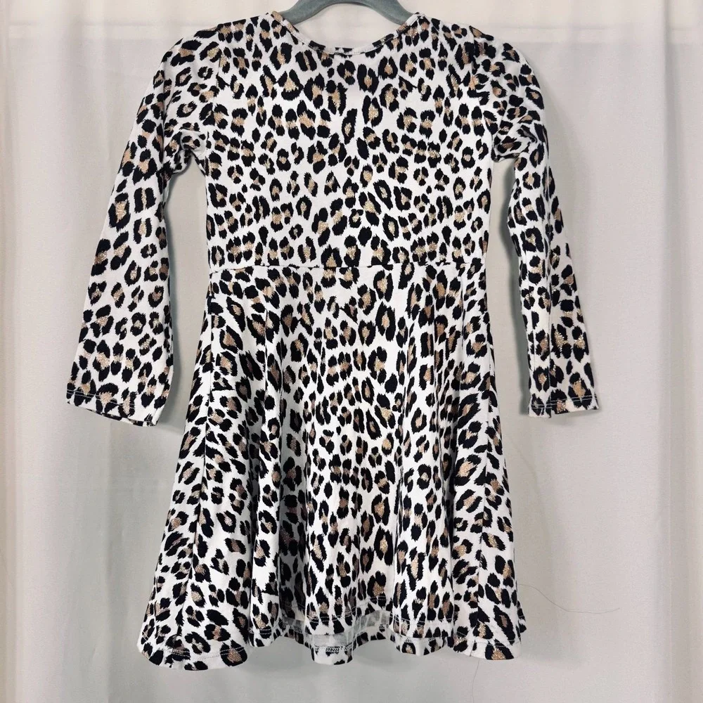 The Children's Place Girls Leopard Print Fit & Flare Dress Gold Metallic 5T LS